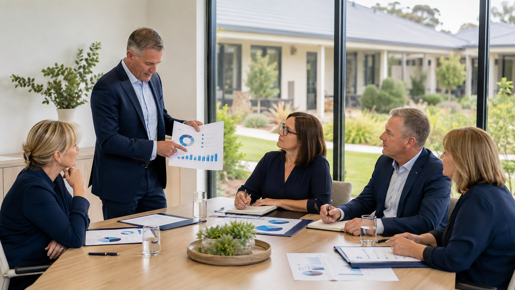 A finance lead presenting supplier cost findings to an aged care executive team