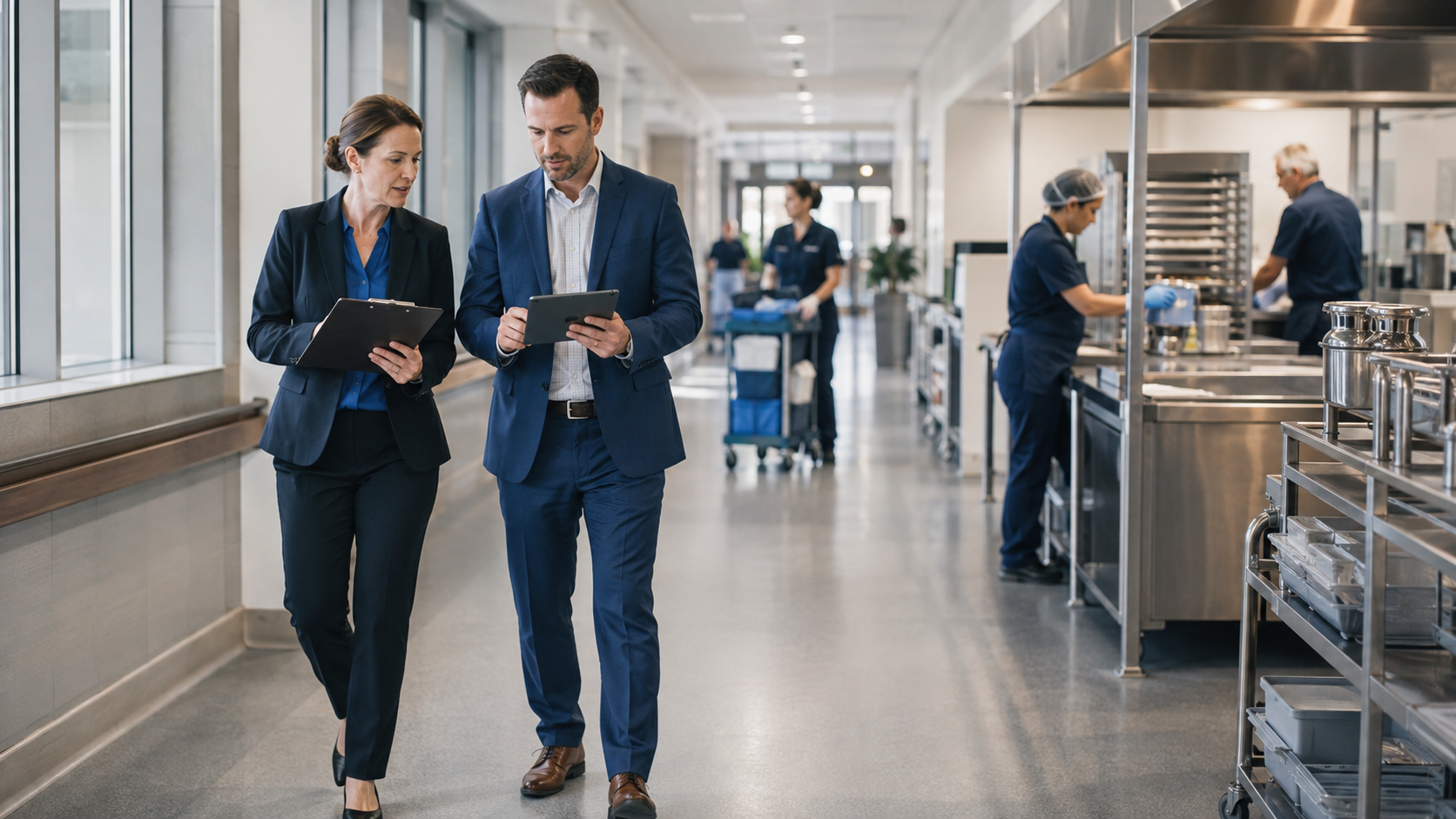Finance and operations specialists walking through aged care service workflows